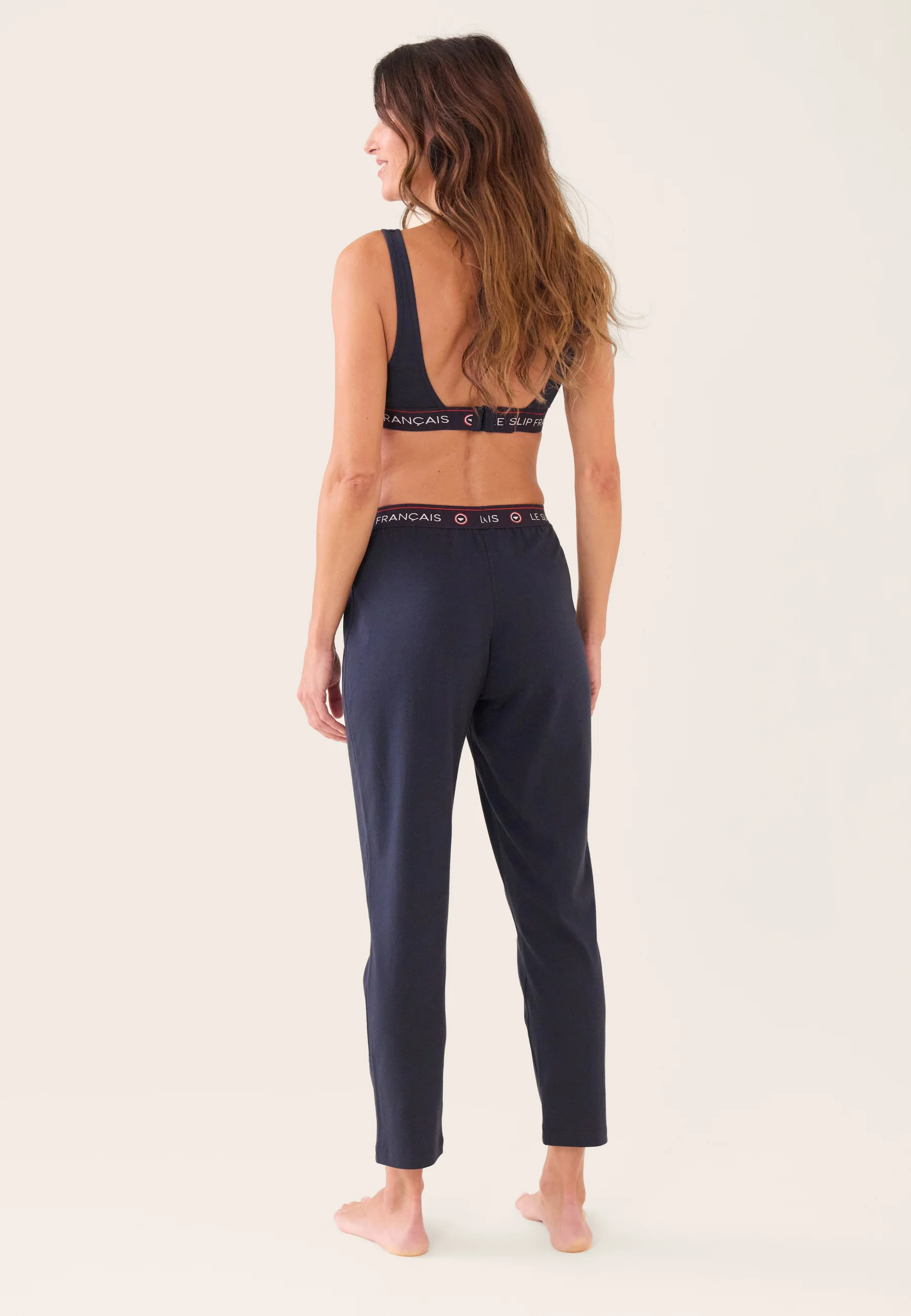Bas de pyjama long femme bleu marine en coton avec cocarde - Vigoureuse Marine Lsf - Image 4