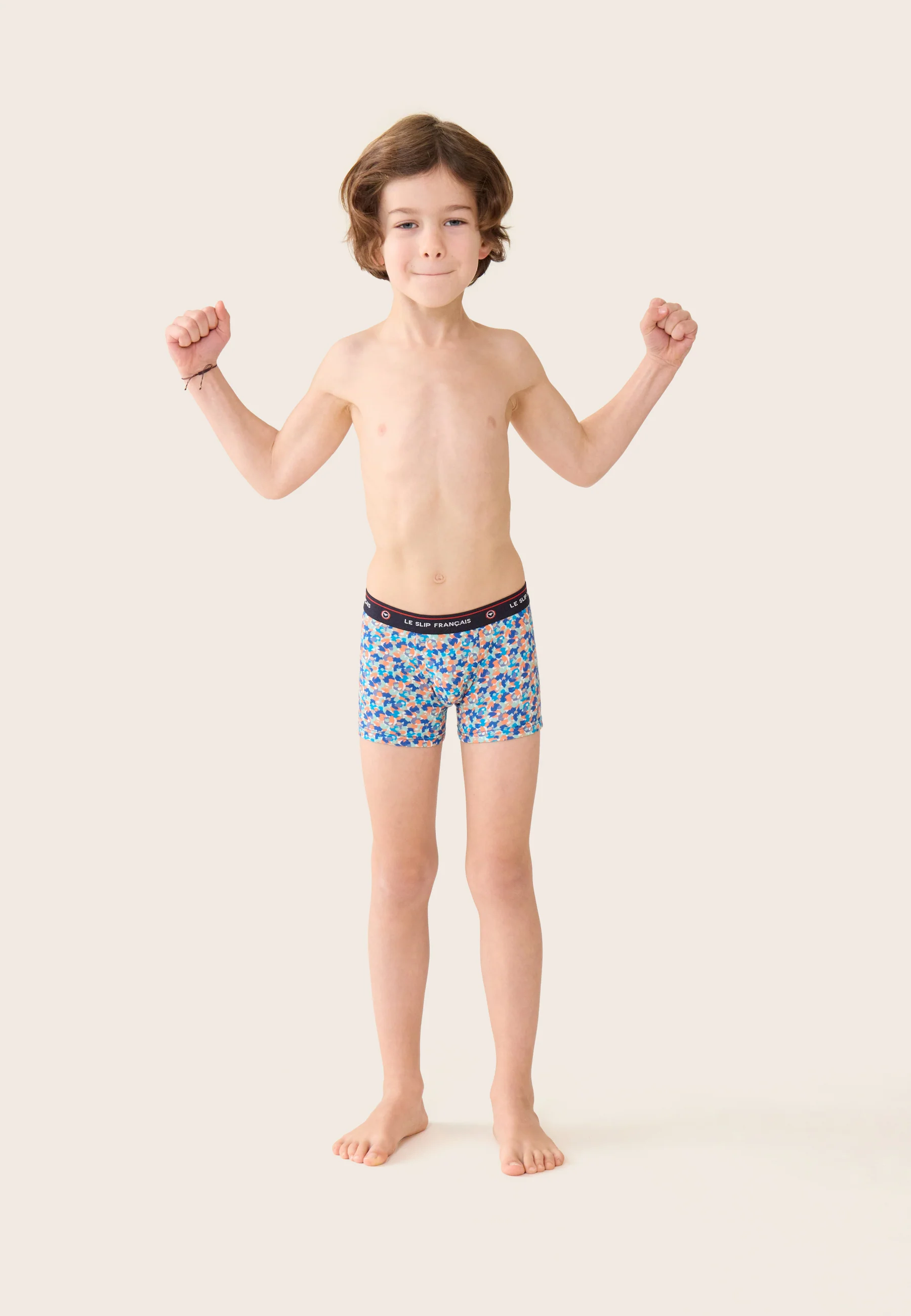 Boxer enfant bleu à motif confetti en coton - Petit Joseph Confetti Bleu Nautique - Image 4