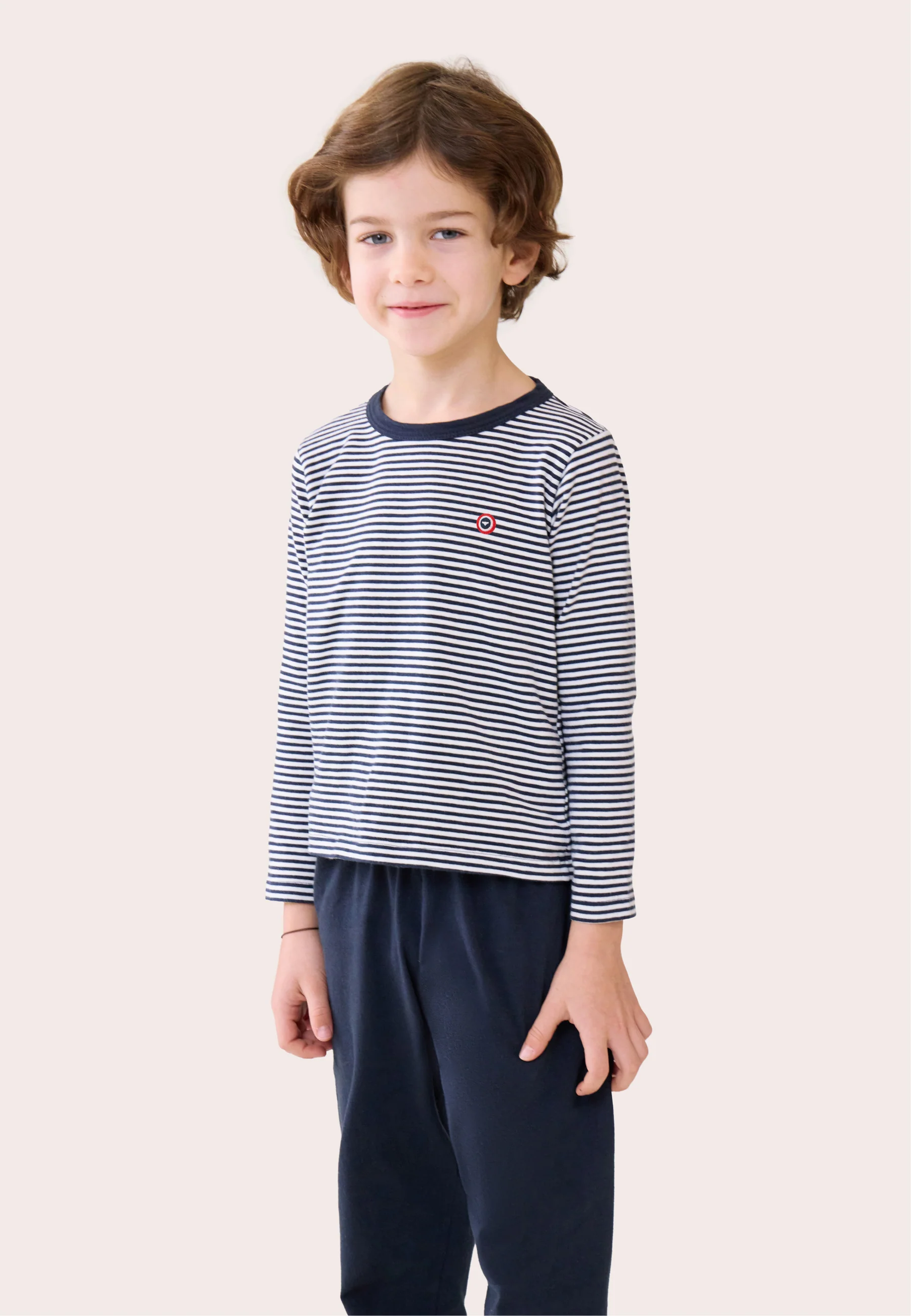 Ensemble pyjama enfant haut marinière et pantalon bleu marine en coton - Petit Jeason Mariniere Marine - Image 4
