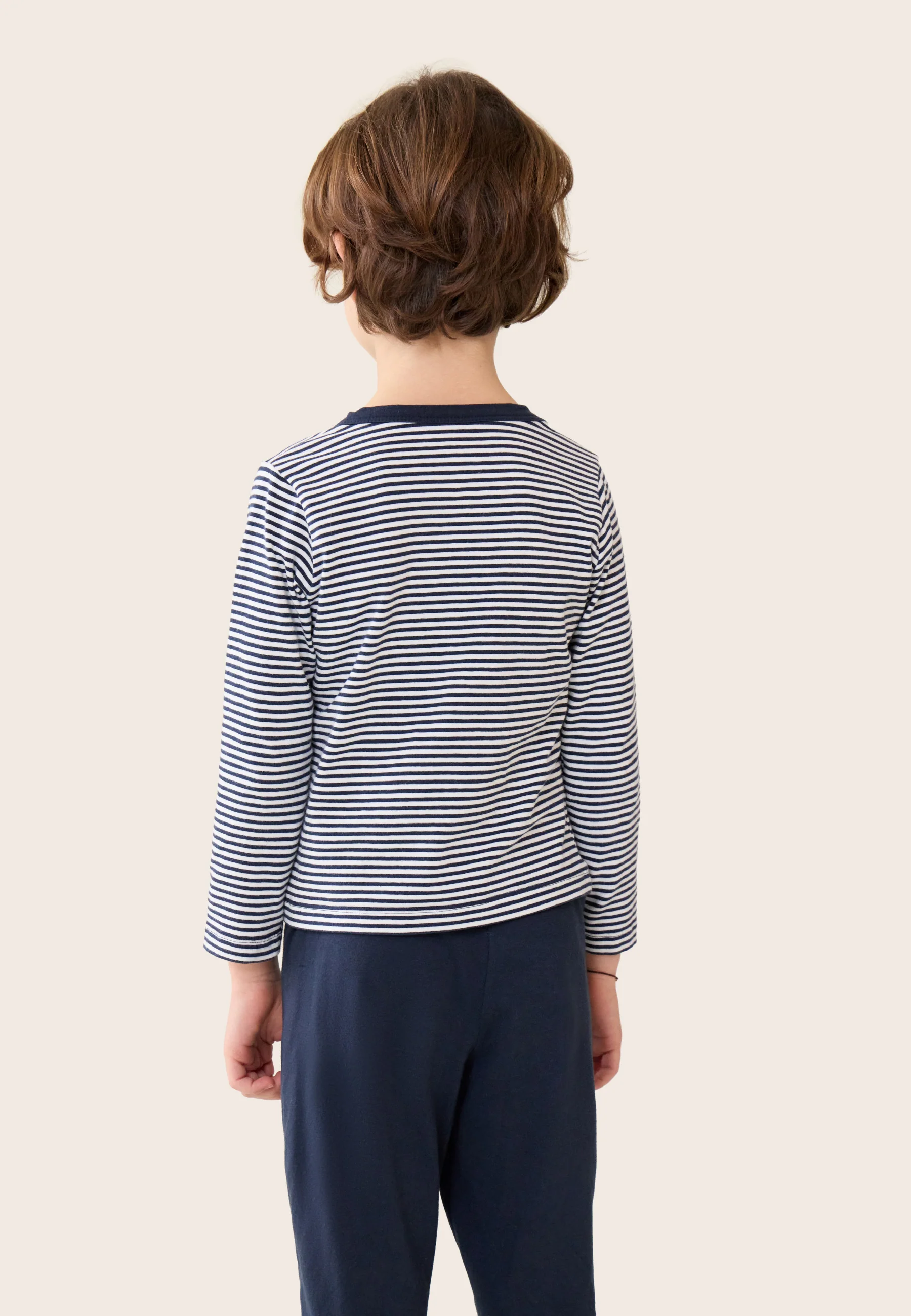 Ensemble pyjama enfant haut marinière et pantalon bleu marine en coton - Petit Jeason Mariniere Marine - Image 6