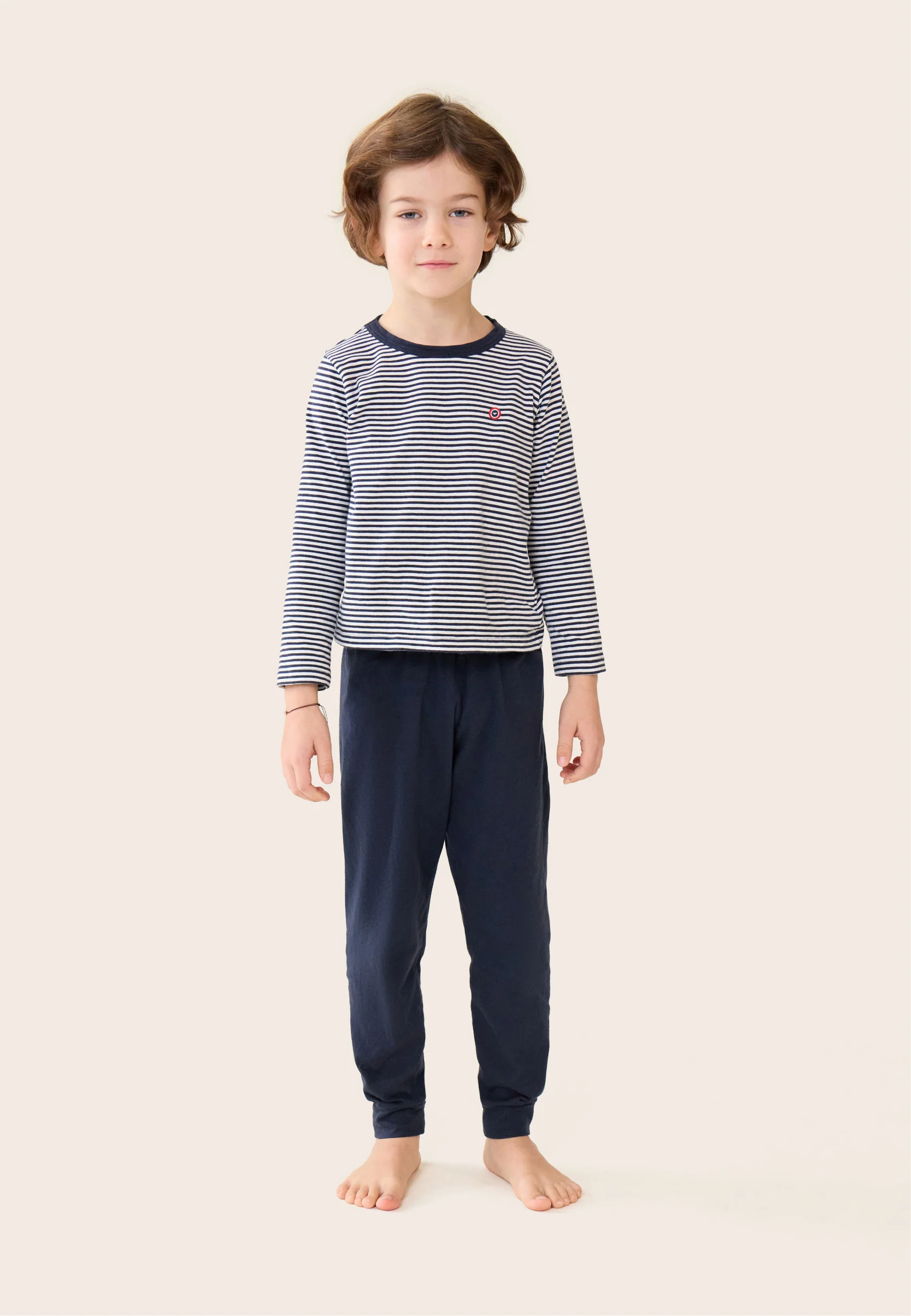 Ensemble pyjama enfant haut marinière et pantalon bleu marine en coton - Petit Jeason Mariniere Marine - Image 8