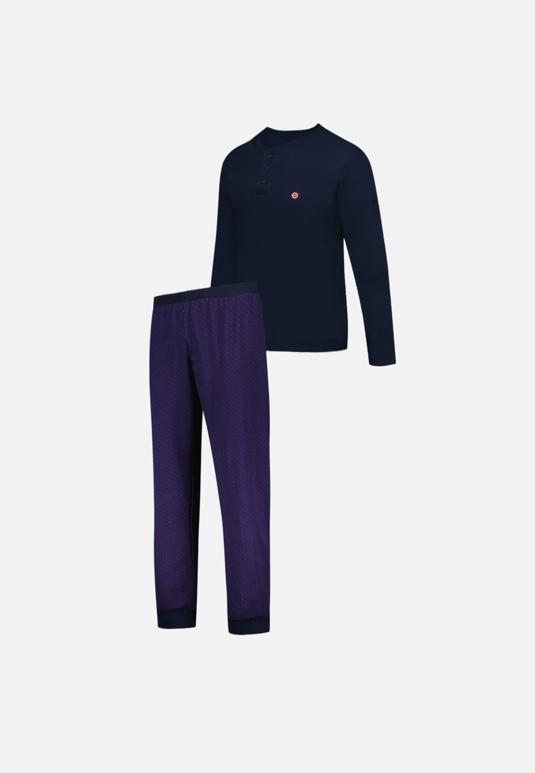 Ensemble pyjama haut bleu marine et pantalon fantaisie en coton - Pyjama Sebastien Haut Manches Longues Uni Marine Et Bas Long Fantaisie - Image 6