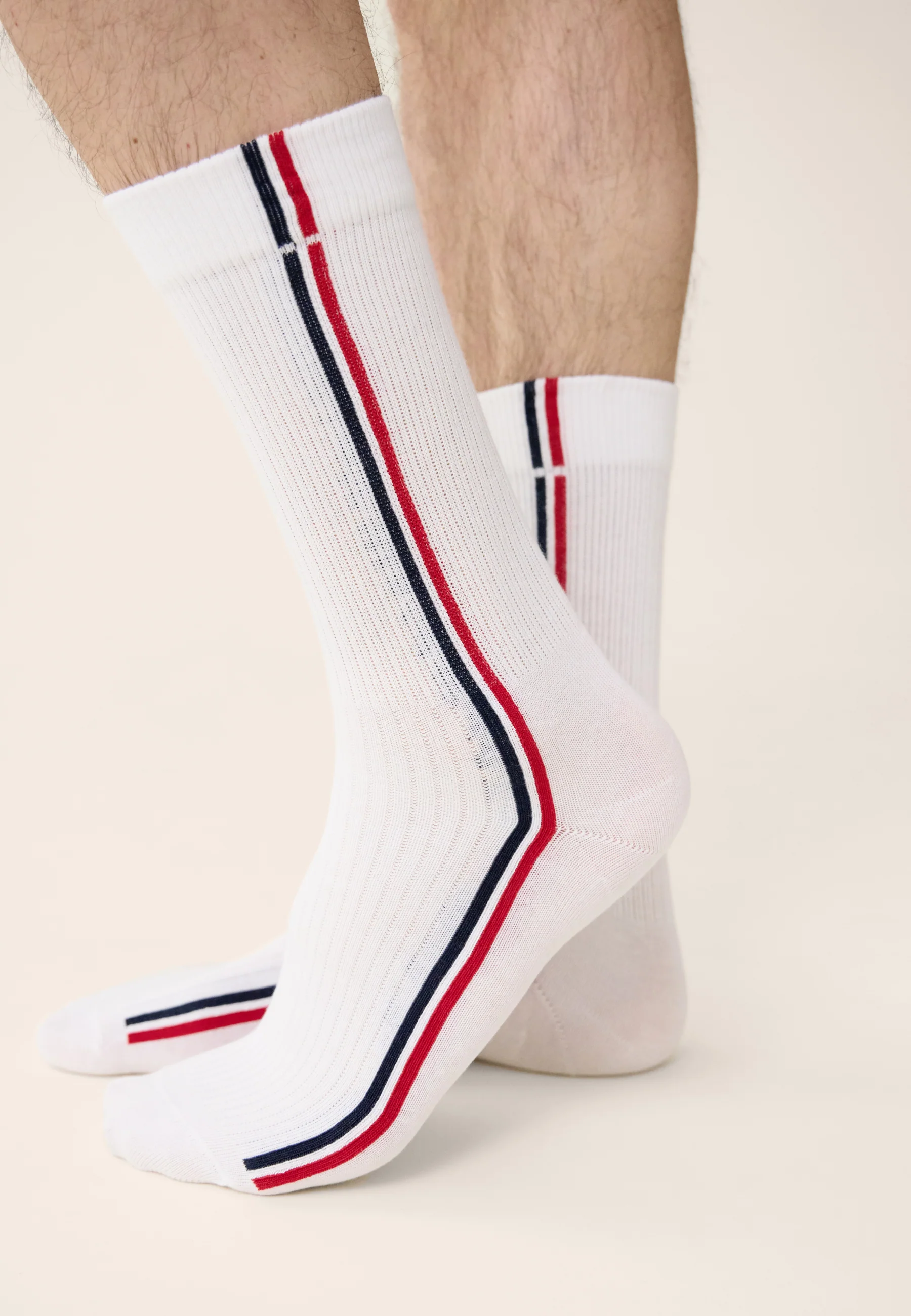 Lot de 2 chaussettes mi-hautes en coton - Chaussettes Marine Blanc Rouge - Image 3